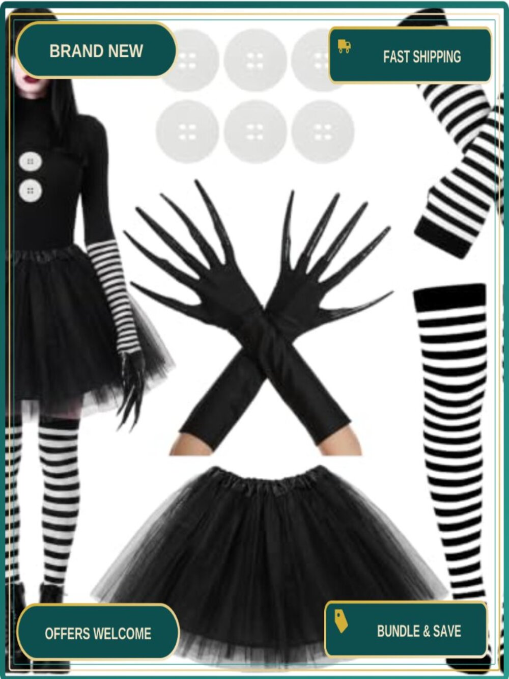Halloween Costume Set Cosplay Tutu Skirt Striped Socks Gloves Arm Warmers Women